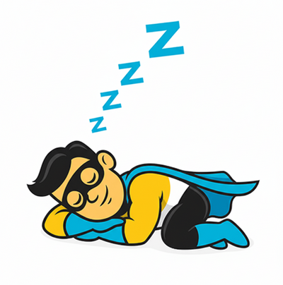 A-class fitness mascot superhero character sleeping with 'Z' symbols above on a white background